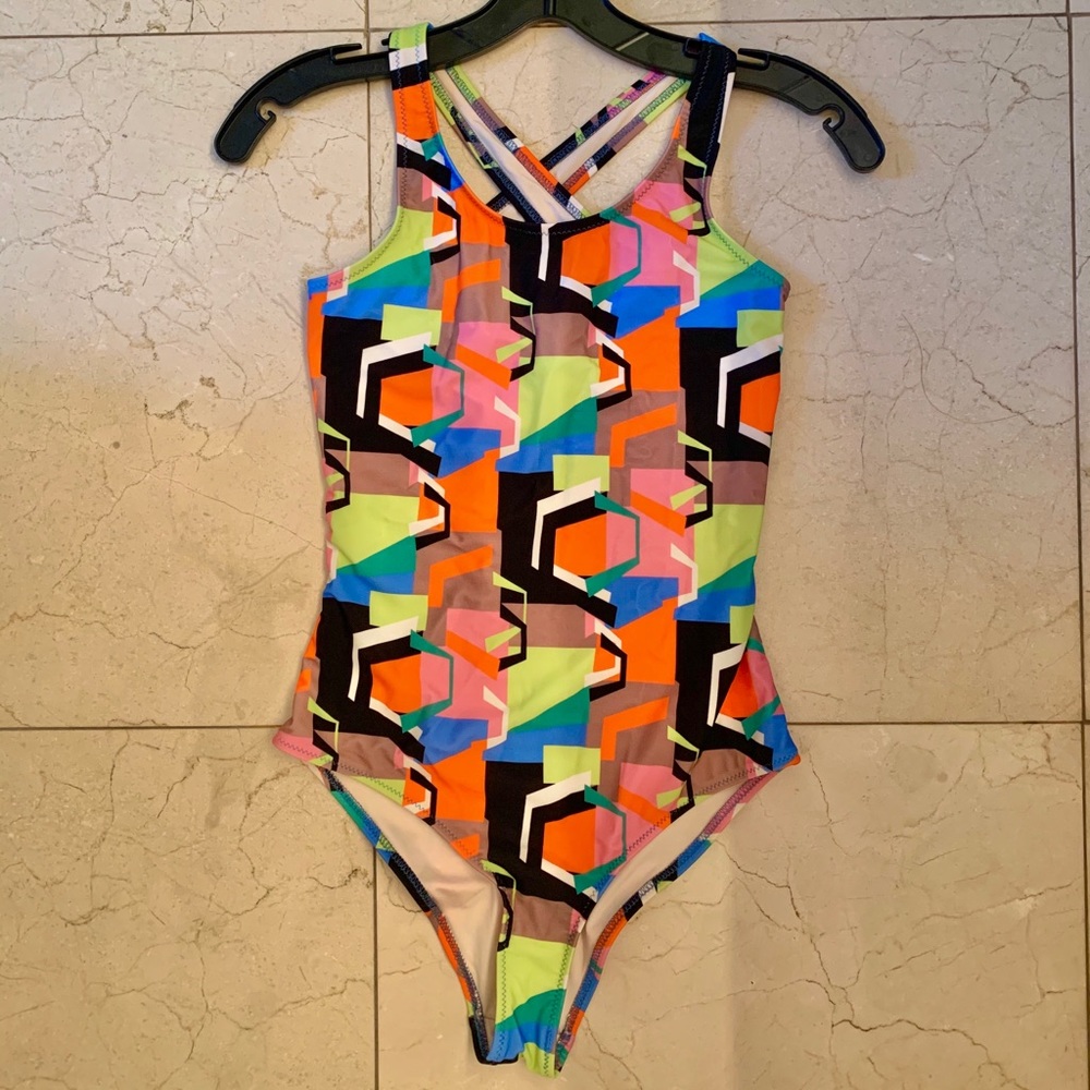 Milly Minis Abstract One Piece Cross Back Swimsuit